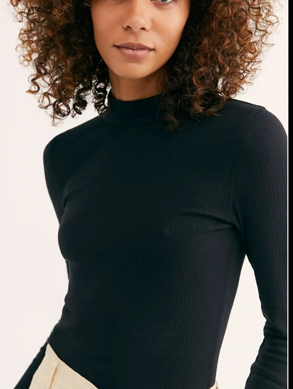 Free People Women's Black Ribbed Mock Neck Top